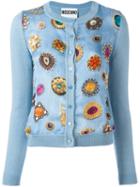 Moschino Jewel Print Cardigan, Women's, Size: 48, Blue, Silk/rayon/alpaca