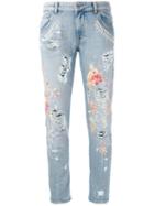 Amen Floral Embroidery Jeans, Women's, Size: 40, Blue, Cotton
