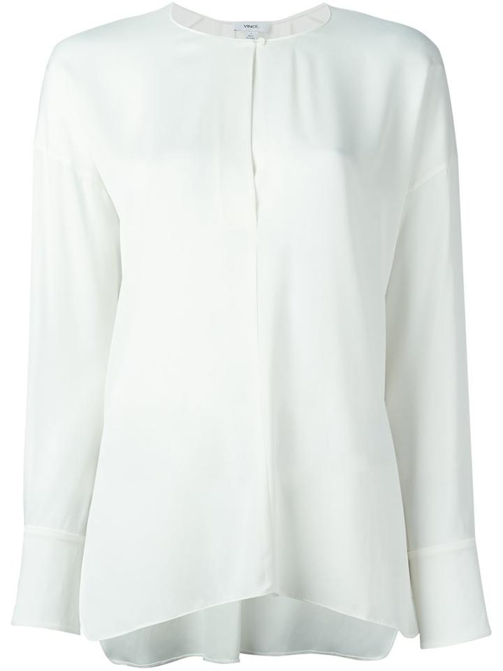 Vince Henley Blouse, Women's, Size: 4, White, Silk/spandex/elastane