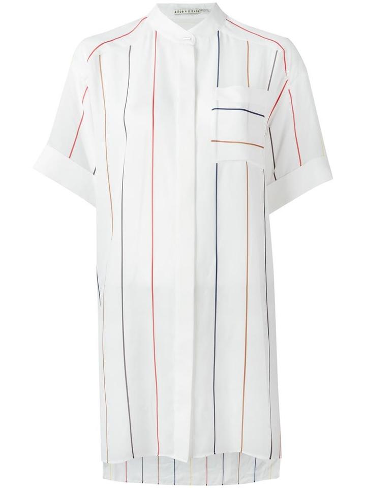 Alice+olivia Striped Loose Fit Shirt, Women's, Size: Large, White, Polyester