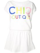 Boutique Moschino Logo Print Fitted Waist Dress, Women's, Size: 38, White, Cotton