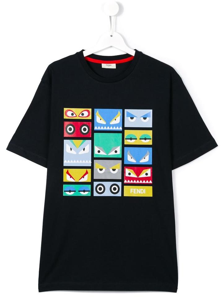 Fendi Kids 'bag Bugs' Printed T-shirt, Boy's, Size: 14 Yrs, Blue