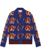 Gucci Tiger Jacquard Wool Cardigan - Blue