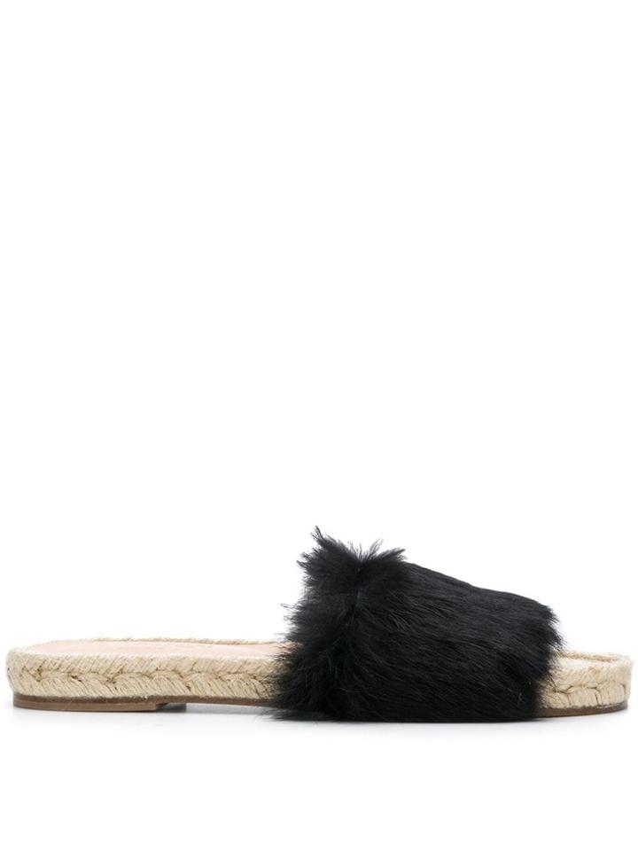 Solange Rabbit Fur Sliders - Black