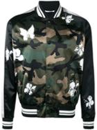 Valentino Mariposa Camouflage Print Bomber Jacket, Men's, Size: 50, Black, Viscose/cotton/polyester/cotton