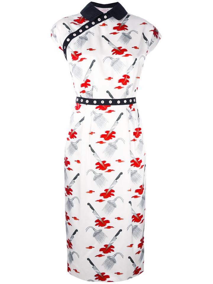 Olympia Le-tan - Short Sleeve Print Dress - Women - Viscose - 36, White, Viscose