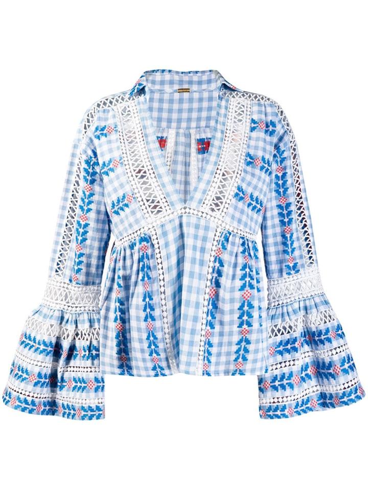 Dodo Bar Or Geometric Pattern Plunge Blouse - Blue