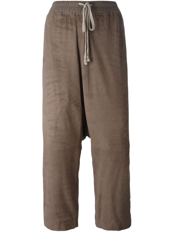 Rick Owens Drop-crotch Cropped Trousers, Women's, Size: 40, Grey, Lamb Skin/cupro/cotton