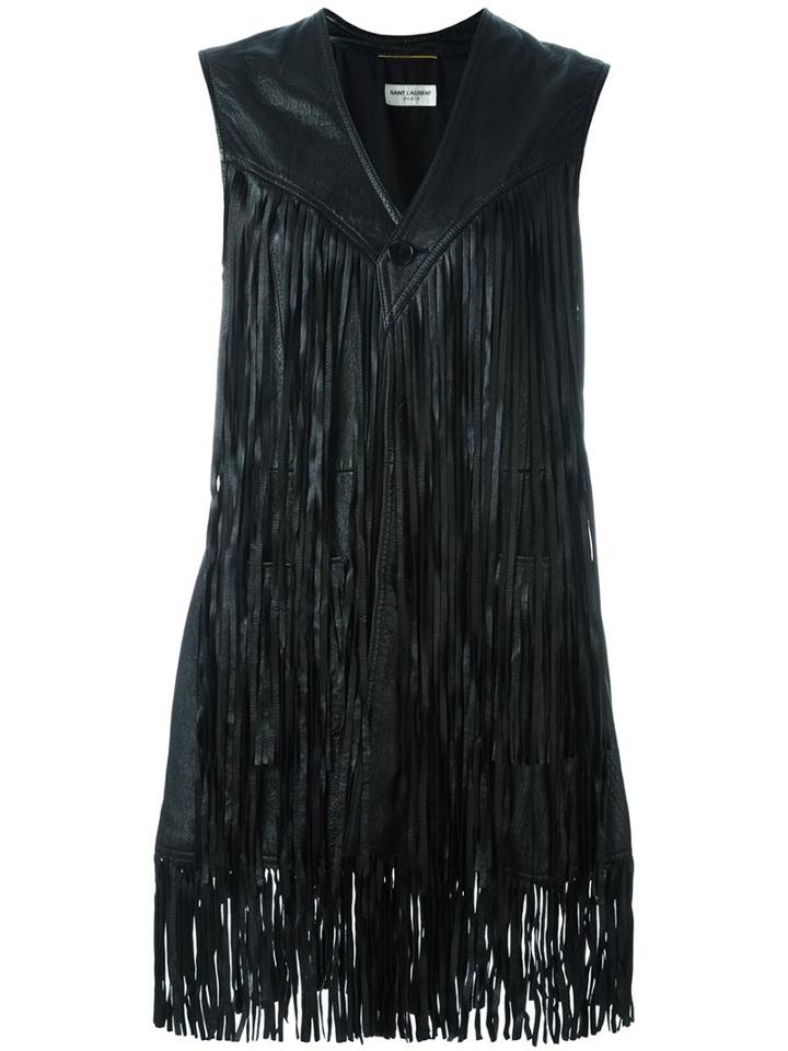 Saint Laurent Fringed Leather Waistcoat Jacket