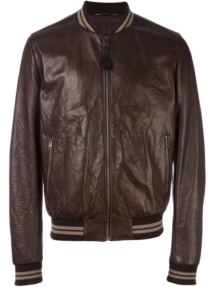 Dolce & Gabbana Creased Bomber Jacket, Men's, Size: 48, Brown, Lamb Skin/acetate/viscose