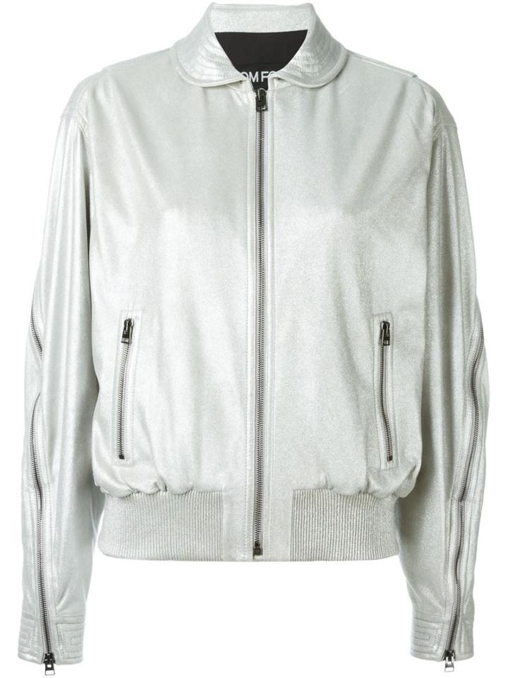 Tom Ford Zipped Sleeve Bomber Jacket, Women's, Size: 38, Grey, Leather/suede/silk