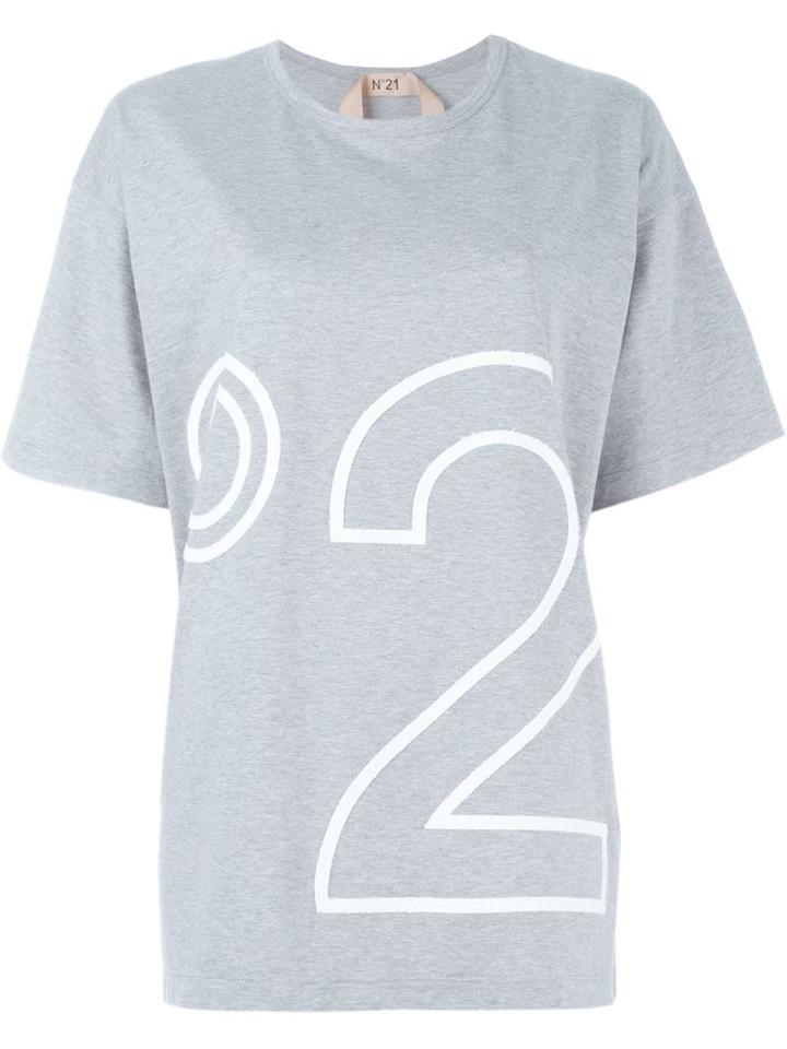 No21 Logo Appliqué Oversized T-shirt, Women's, Size: 38, Grey, Cotton
