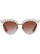 Gucci Eyewear Cat Eye Acetate Sunglasses With Pearls - White