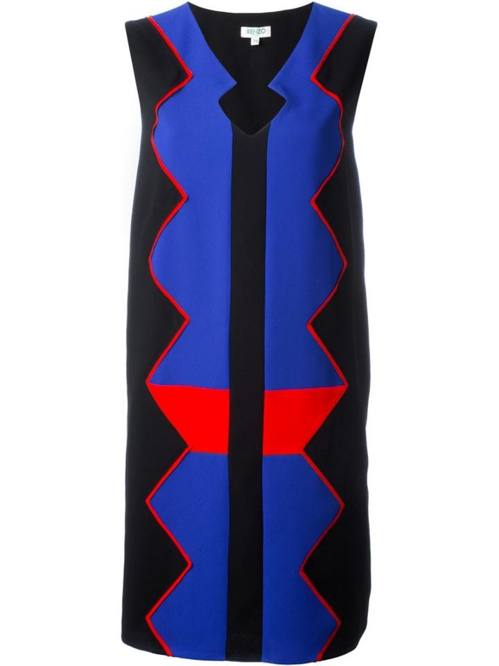 Kenzo Zig Zag Shift Dress, Women's, Size: 36, Black, Polyester/spandex/elastane/viscose