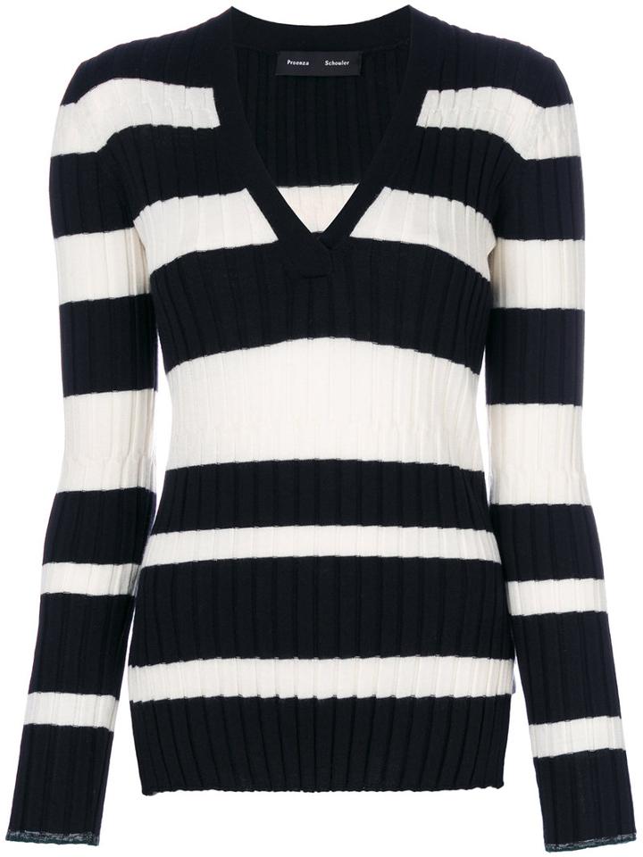 Proenza Schouler - Striped V-neck Knitted Top - Women - Silk/spandex/elastane/cashmere/wool - S, Black, Silk/spandex/elastane/cashmere/wool