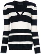 Proenza Schouler - Striped V-neck Knitted Top - Women - Silk/spandex/elastane/cashmere/wool - S, Black, Silk/spandex/elastane/cashmere/wool