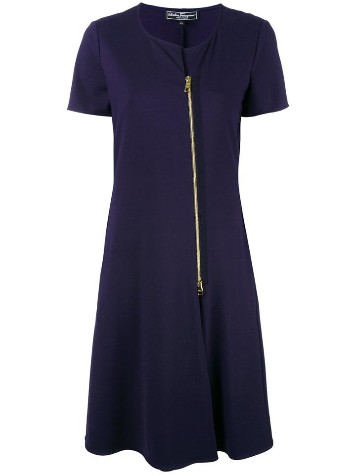 Salvatore Ferragamo - Zipped Detail Flared Dress - Women - Polyamide/spandex/elastane/viscose - 46, Women's, Blue, Polyamide/spandex/elastane/viscose