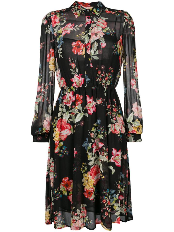 Twin-set Floral Cinched Shirt Dress - Black