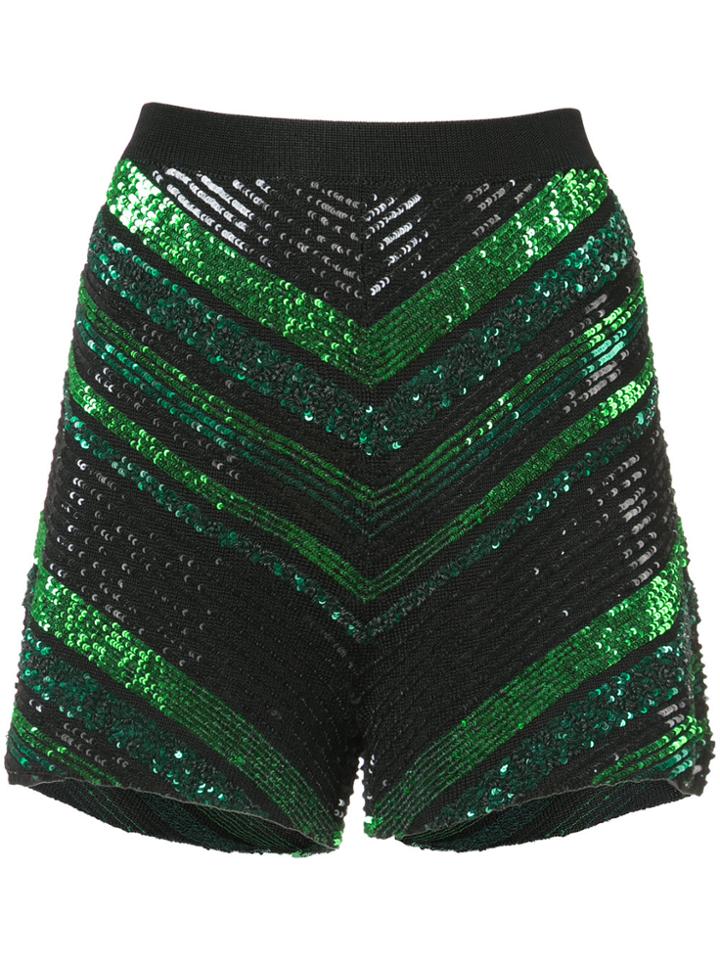 Sally Lapointe Sequin Knit Chevron Shorts - Black
