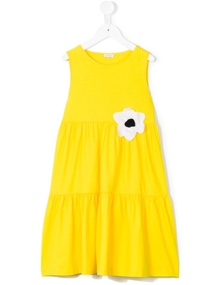 Il Gufo - Floral Appliqué Dress - Kids - Cotton/spandex/elastane - 8 Yrs, Yellow/orange