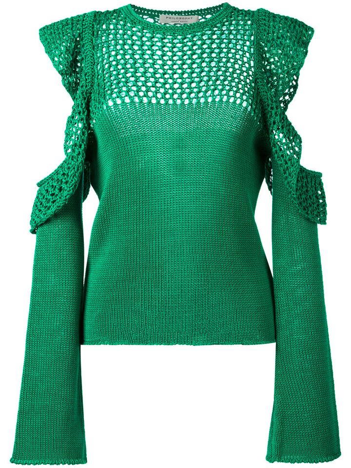 Philosophy Di Lorenzo Serafini Open Knit Detail Jumper, Women's, Size: 38, Green, Cotton