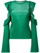 Philosophy Di Lorenzo Serafini Open Knit Detail Jumper, Women's, Size: 38, Green, Cotton