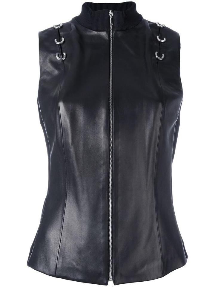 Mugler Leather Vest, Women's, Size: 38, Black, Lamb Skin/viscose/polyester