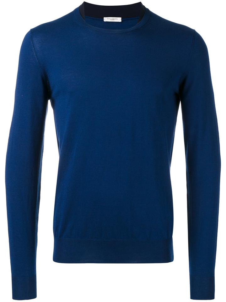 Paolo Pecora Crew Neck Jumper, Men's, Size: Medium, Blue, Cotton