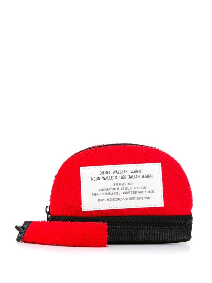 Diesel Logo Tag Make Up Bag - Red