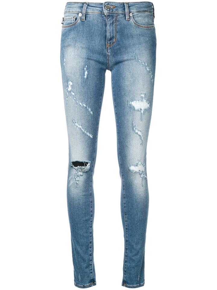 Love Moschino Distressed Skinny Jeans, Women's, Size: 29, Blue, Cotton/spandex/elastane