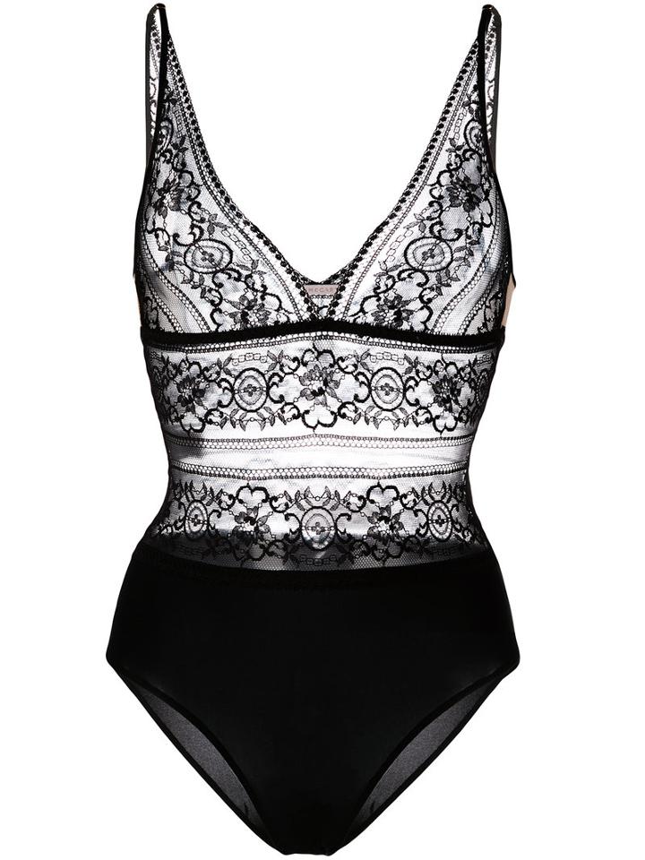 Stella Mccartney - Lace Bodysuit - Women - Polyamide/spandex/elastane - L, Black, Polyamide/spandex/elastane