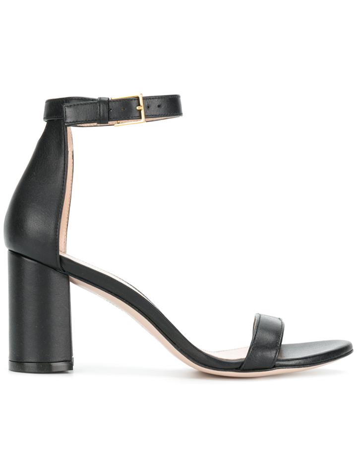 Stuart Weitzman Two Strap Block Heel Sandals - Black