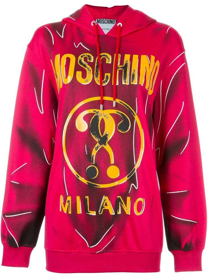 Moschino Trompe-l'ail Logo Hoodie, Women's, Size: 38, Pink/purple, Cotton/polyester/rayon/other Fibers