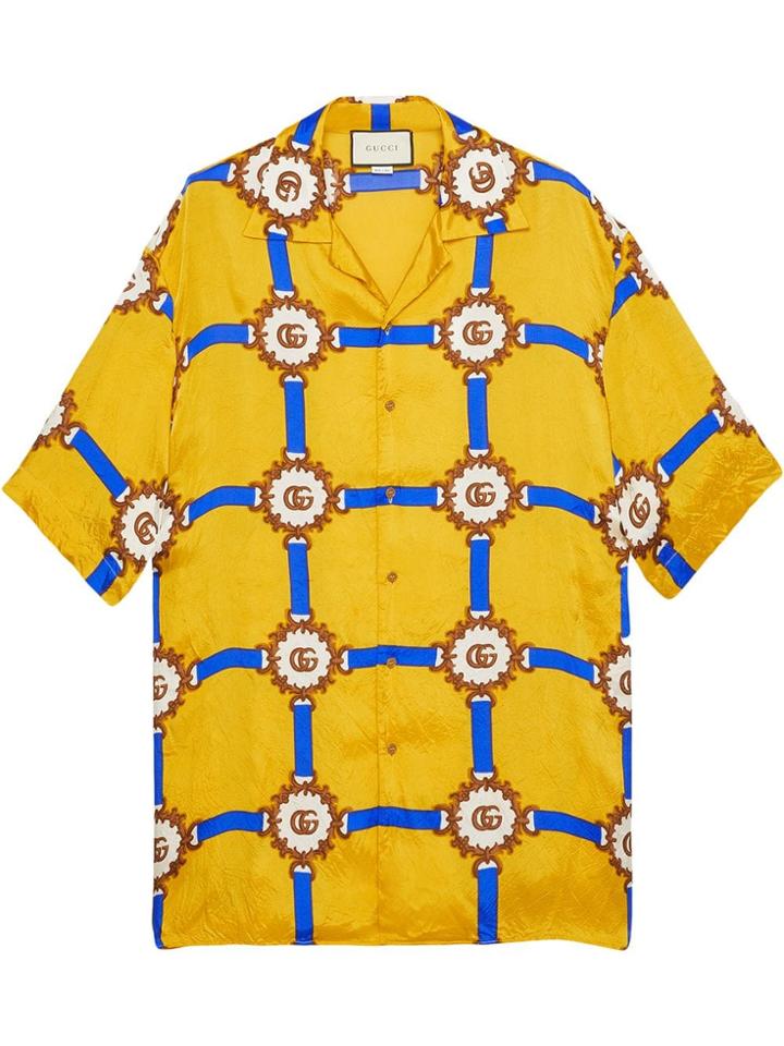 Gucci Bowling Shirt With Gg Harness Print - Yellow