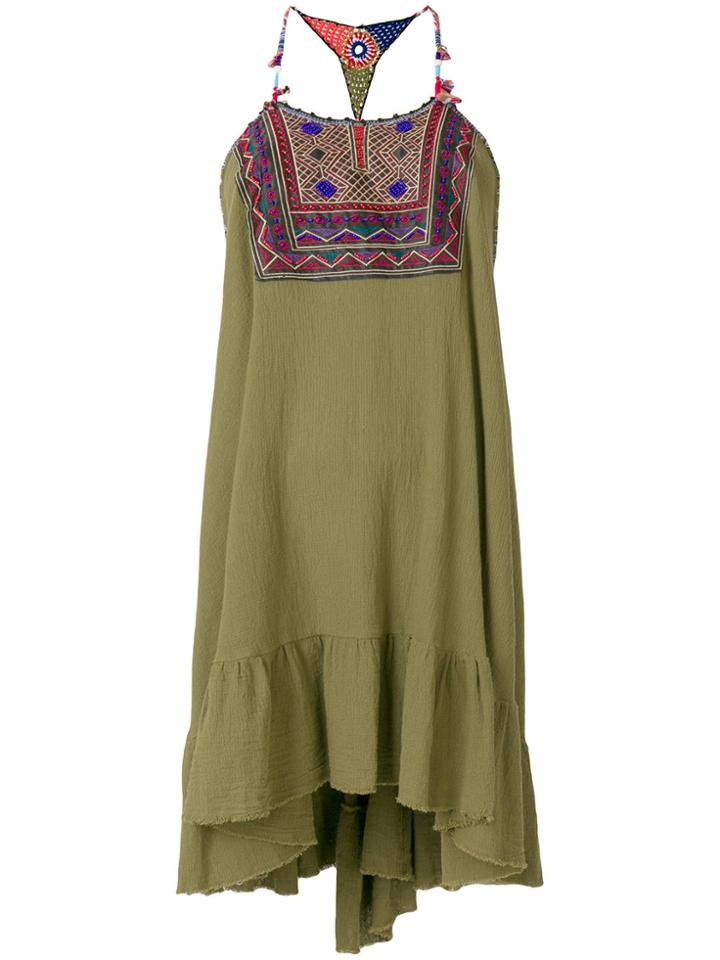Anjuna Embroidered Bib Dress - Green