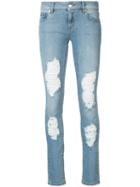 Marcelo Burlon County Of Milan Distressed Dixie Skinny Jeans, Women's, Size: 25, Blue, Cotton/spandex/elastane