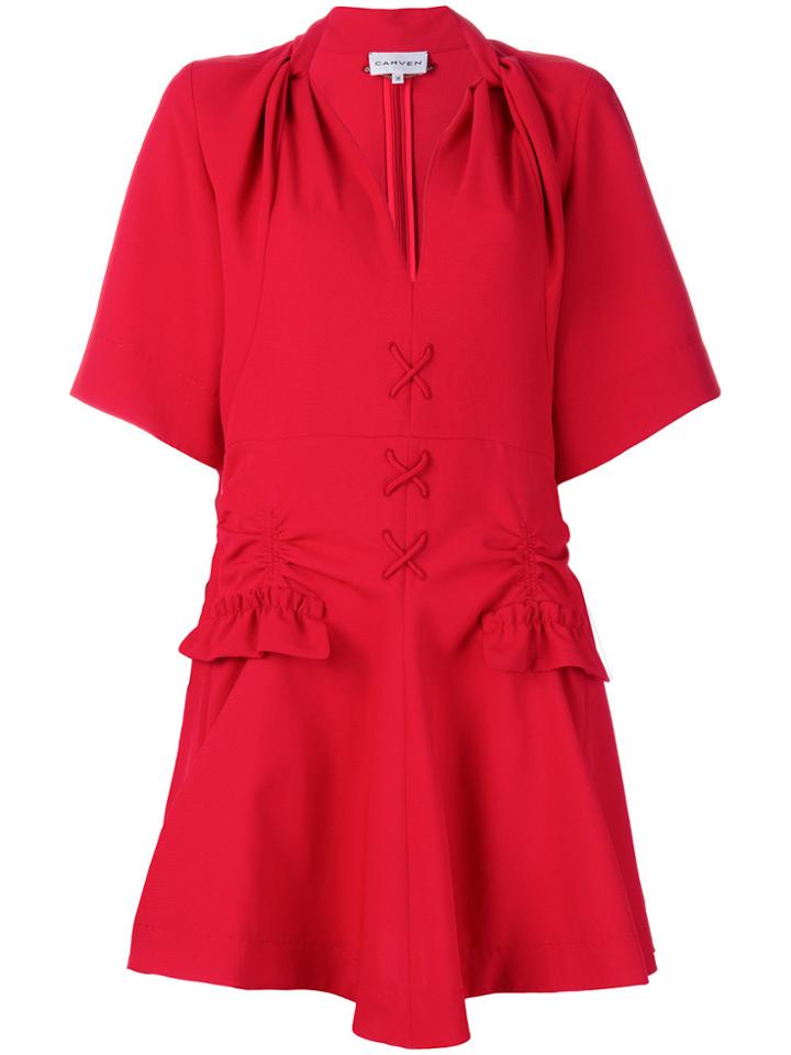 Carven Lace-up Detail Mini Dress - Red