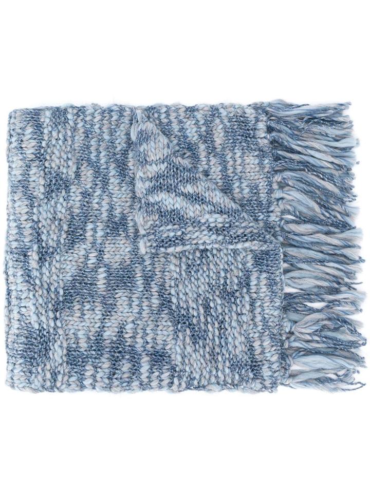 Snobby Sheep Fringe-trimmed Knitted Scarf - Blue