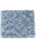 Snobby Sheep Fringe-trimmed Knitted Scarf - Blue