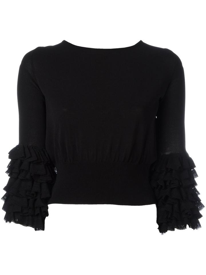 Ermanno Scervino - Tiered Sleeve Jumper - Women - Polyamide/polyester/viscose - 42, Black, Polyamide/polyester/viscose