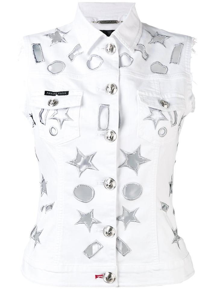 Philipp Plein - Star Detail Gilet - Women - Cotton/spandex/elastane - L, White, Cotton/spandex/elastane