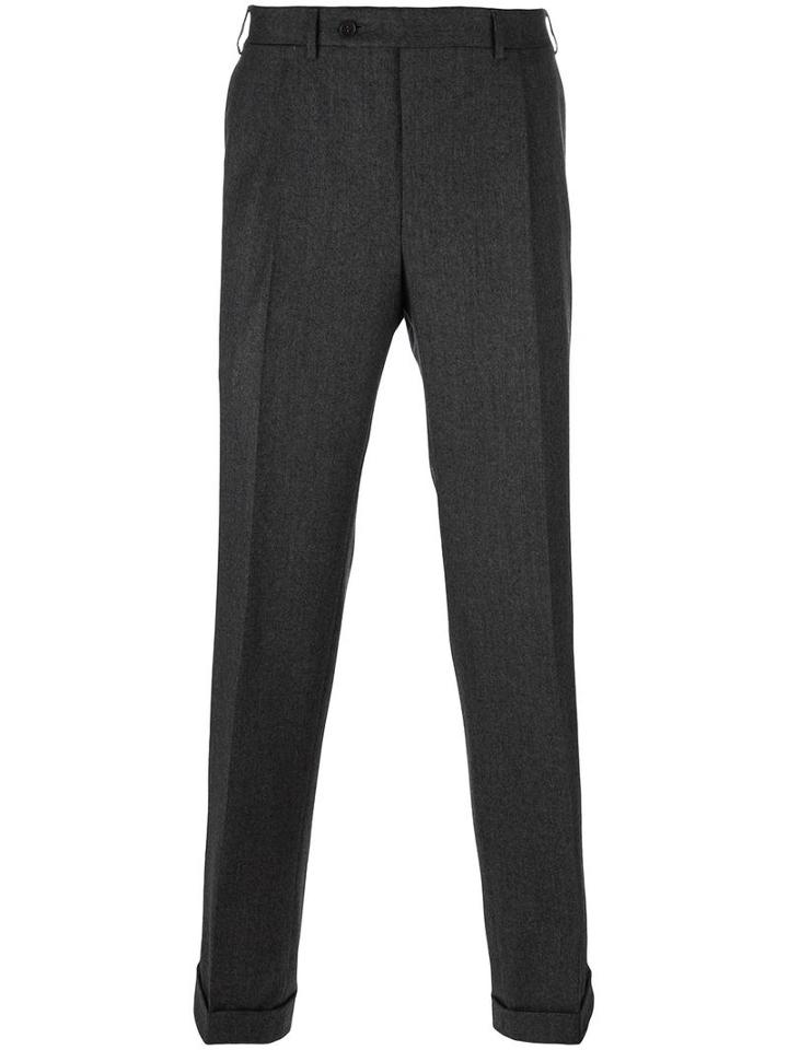 Canali Pleated Tapered Trousers, Men's, Size: 50, Grey, Wool