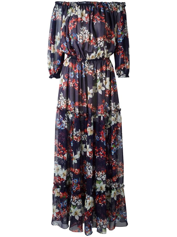 Msgm Off-the-shoulder Long Dress - Blue