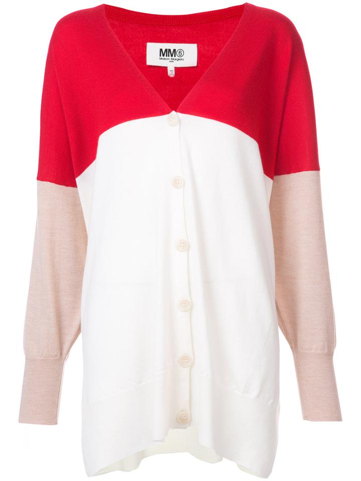 Mm6 Maison Margiela - Long Colour-block Cardigan - Women - Wool - M, Red, Wool