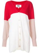 Mm6 Maison Margiela - Long Colour-block Cardigan - Women - Wool - M, Red, Wool