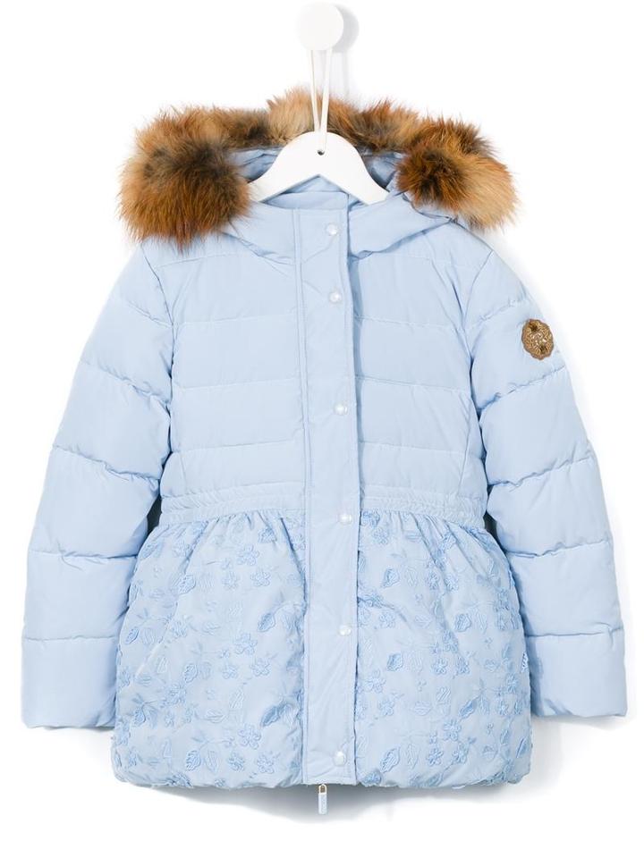 Ermanno Scervino Junior Padded Skirt Detail Coat, Girl's, Size: 8 Yrs, Blue