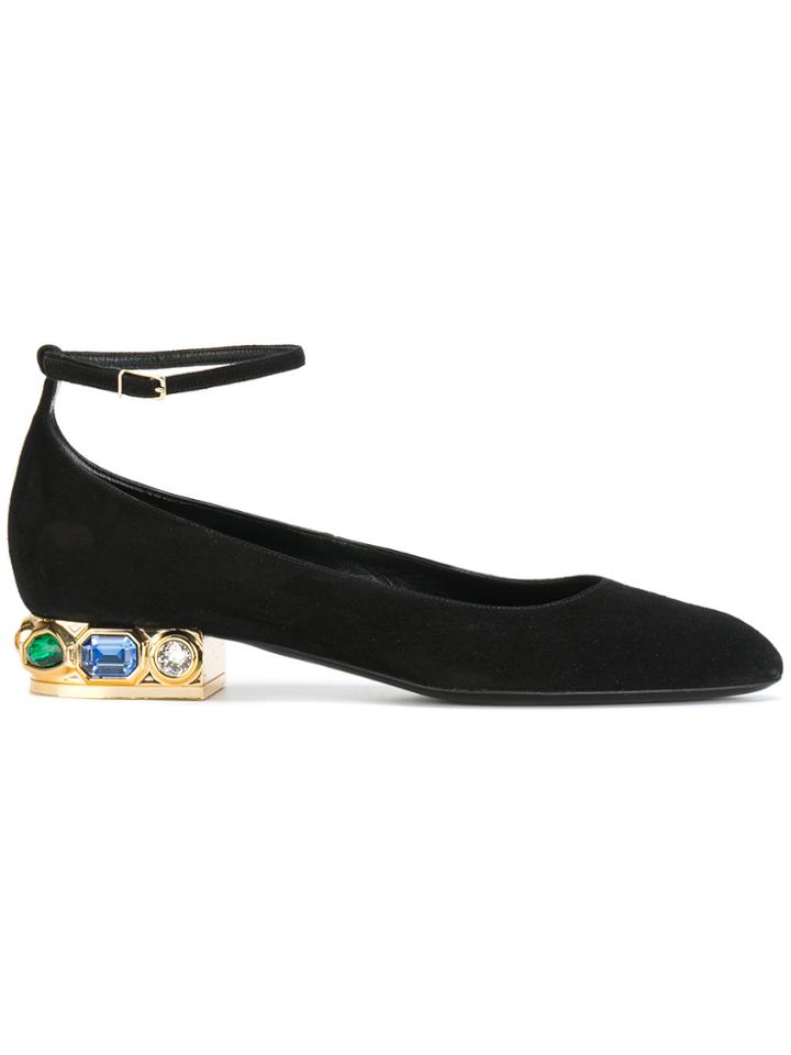 Casadei Embellished Heel Ballerinas - Black
