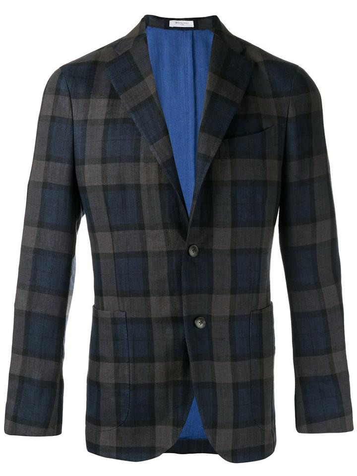 Boglioli Checked Blazer, Men's, Size: 50, Blue, Linen/flax/acetate/cupro