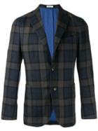 Boglioli Checked Blazer, Men's, Size: 50, Blue, Linen/flax/acetate/cupro