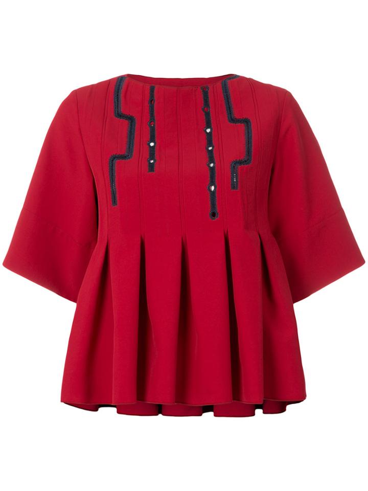 Carven Cropped Pleated Blouse - Red